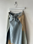 ISSEY MIYAKE HAI - 1980s PATCHWORK DENIM MAXI WRAP SKIRT