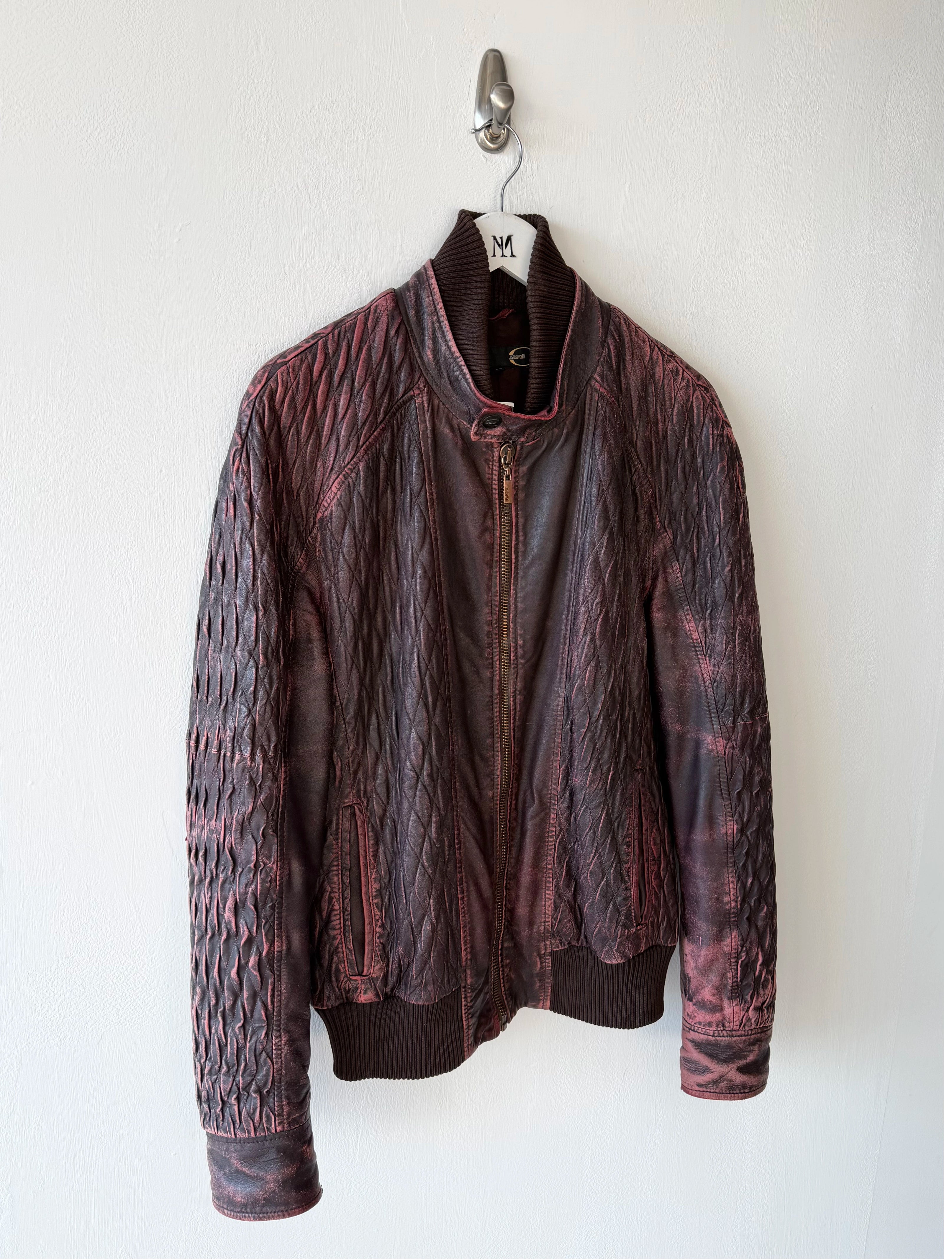 JUST CAVALLI - F/W 2008 DISTRESSED LEATHER BOMBER JACKET