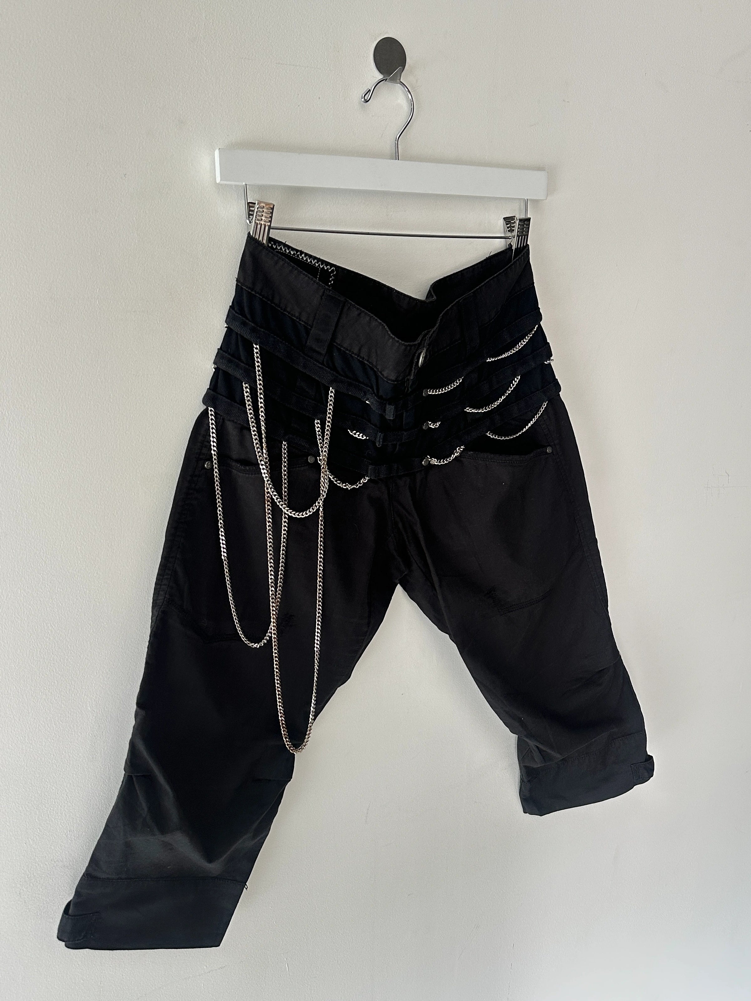 MARITHÉ + FRANÇOIS GIRBAUD - S/S 2008 PANELED CROPPED TROUSERS WITH CHAIN DETAILS