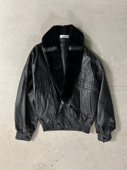 1980s LEATHER BOMBER JACKET WITH FUR