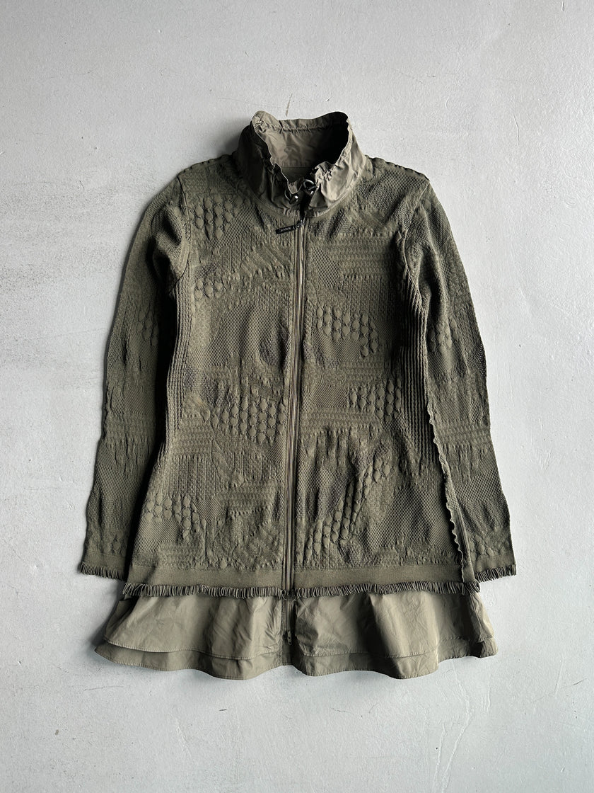 HIROKO KOSHINO - 2000s CONTRASTING NYLON COLLAR AND HEM SEMI TRANSPARENT JACKET