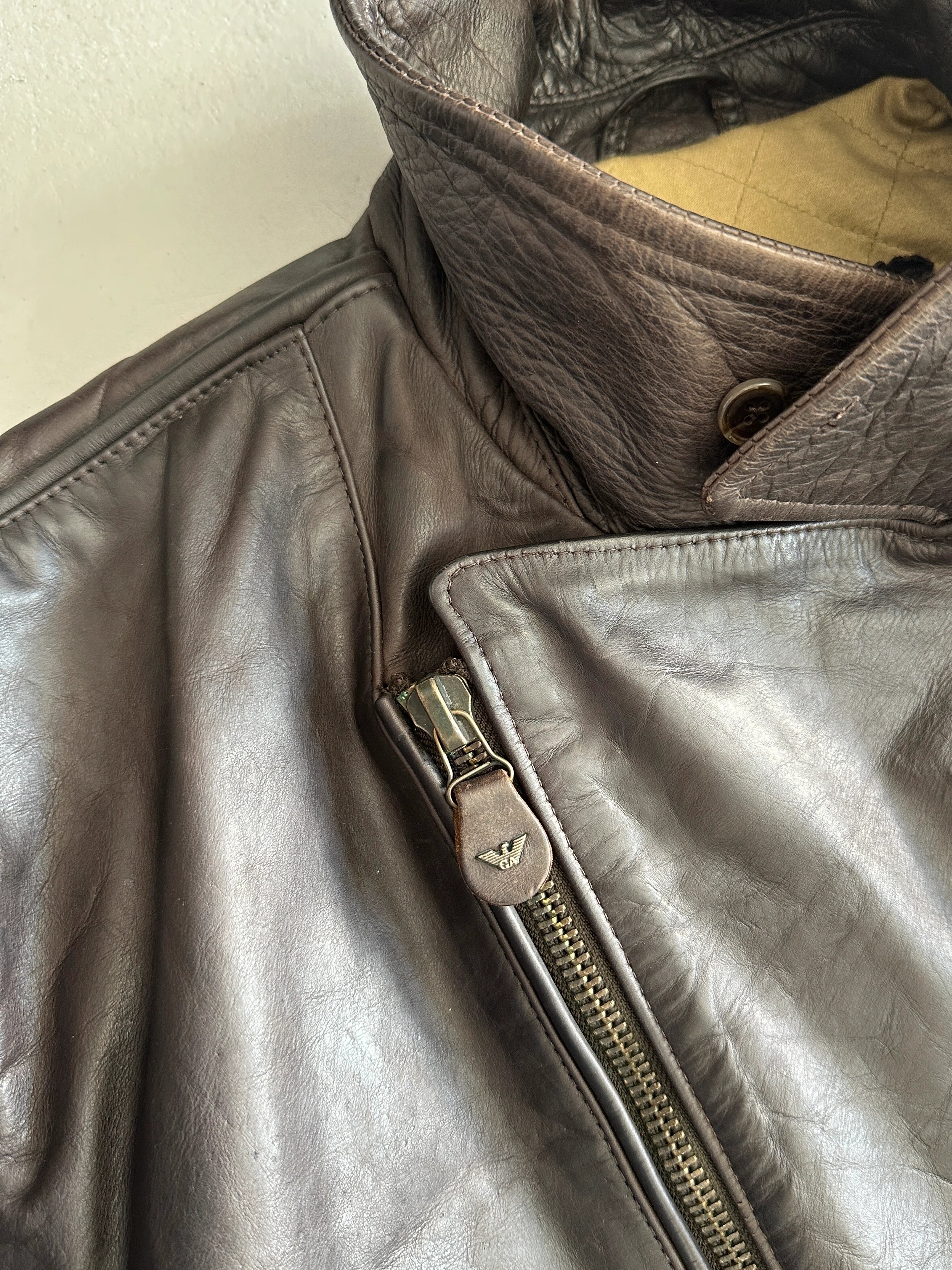 ARMANI JEANS - 1990s LEATHER BOMBER JACKET