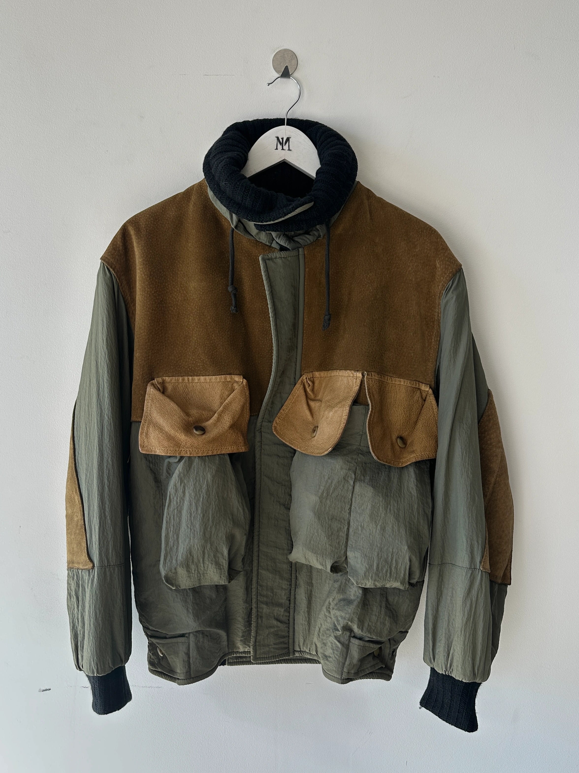 C.P. COMPANY - A/W 1983 LEATHER AND JAPANESE NYLON FIELD BOMBER JACKET