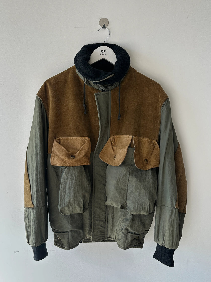 C.P. COMPANY - A/W 1983 LEATHER AND JAPANESE NYLON FIELD BOMBER JACKET