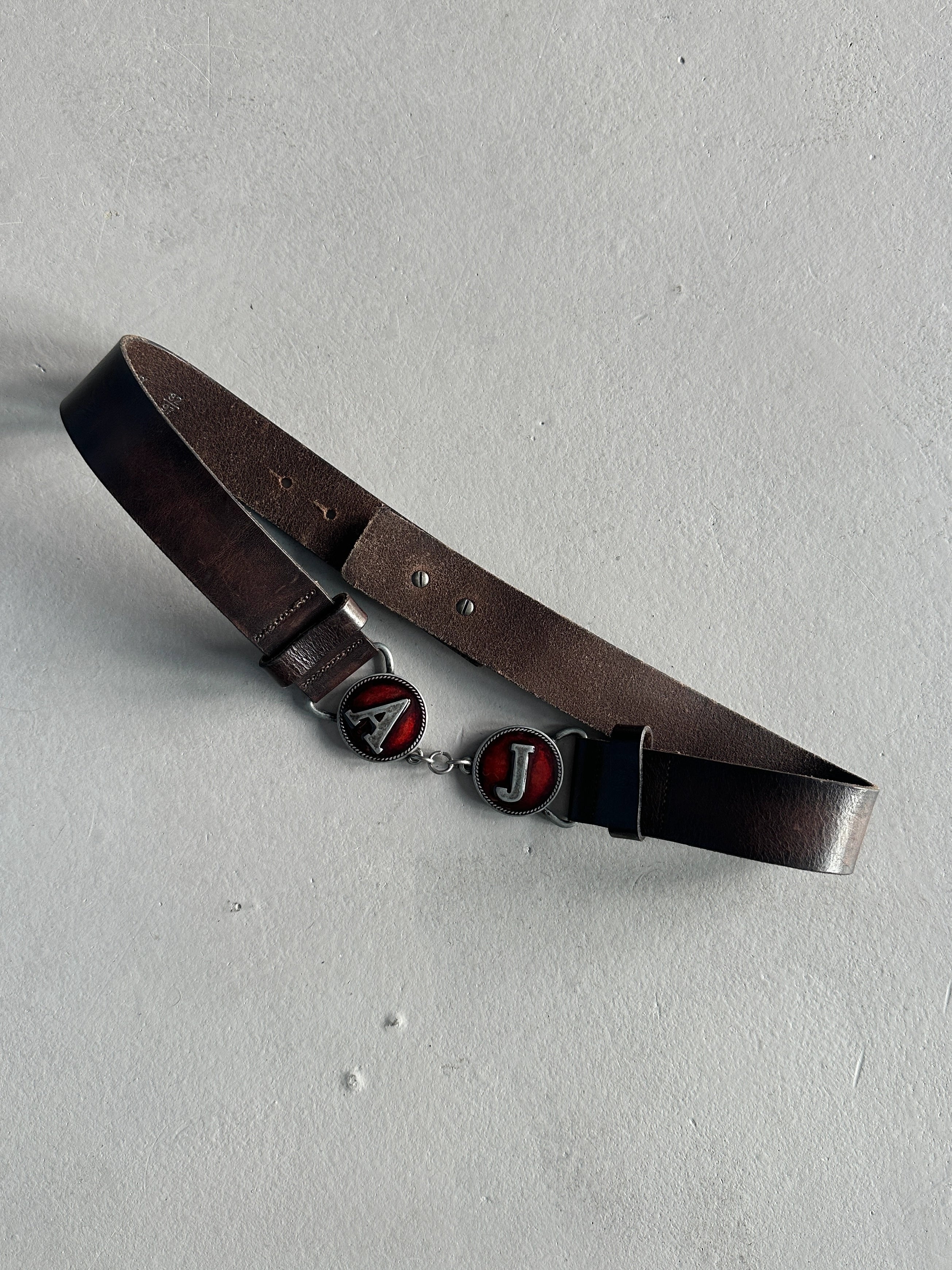 ARMANI JEANS - 1990s LOGO BUCKLE LEATHER BELT