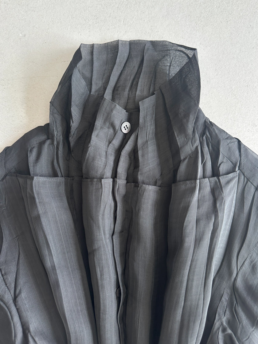 ISSEY MIYAKE - 1990s FUNNEL NECK BUTTONED PLEATED BLOUSE