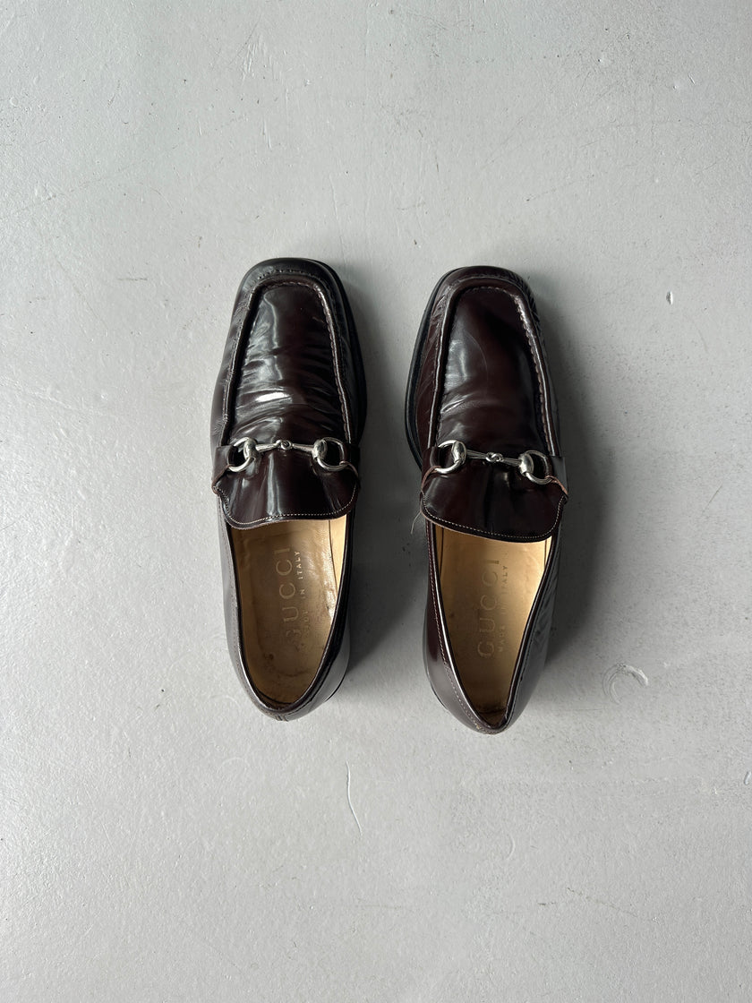 GUCCI - 1980s SQUARE TOE HORSEBIT LOAFERS