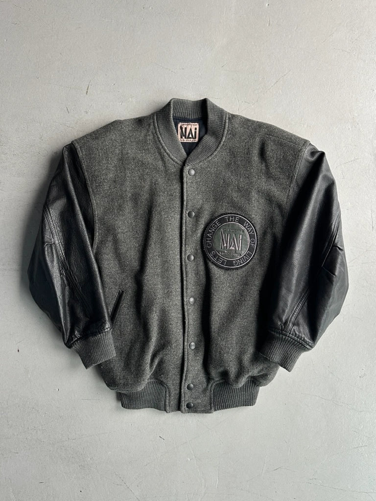 ISSEY MIYAKE HAI - 1980s BOMBER JACKET WITH CONTRASTING LEATHER SLEEVE
