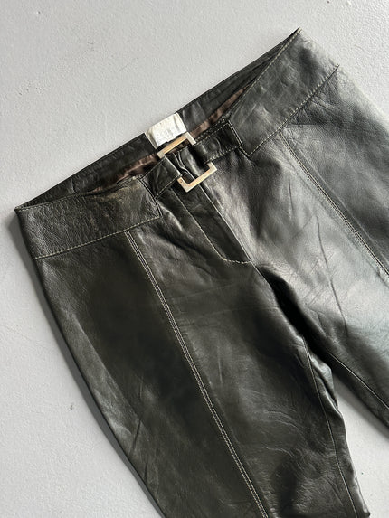 ICEBERG - 2000s FLARED LEG LEATHER TROUSERS WITH FRONT BUCKLE