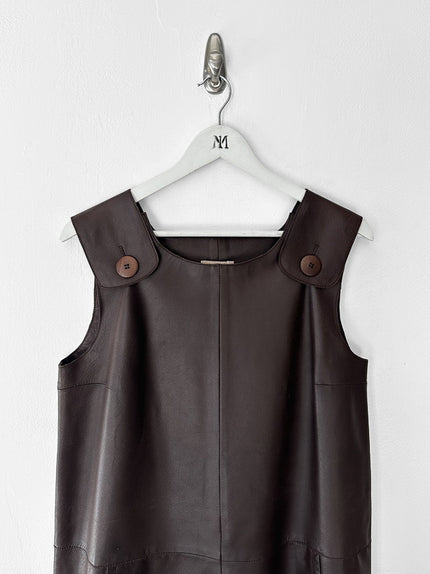 ITALIAN LABEL - 1990s LEATHER DUNGAREE DRESS