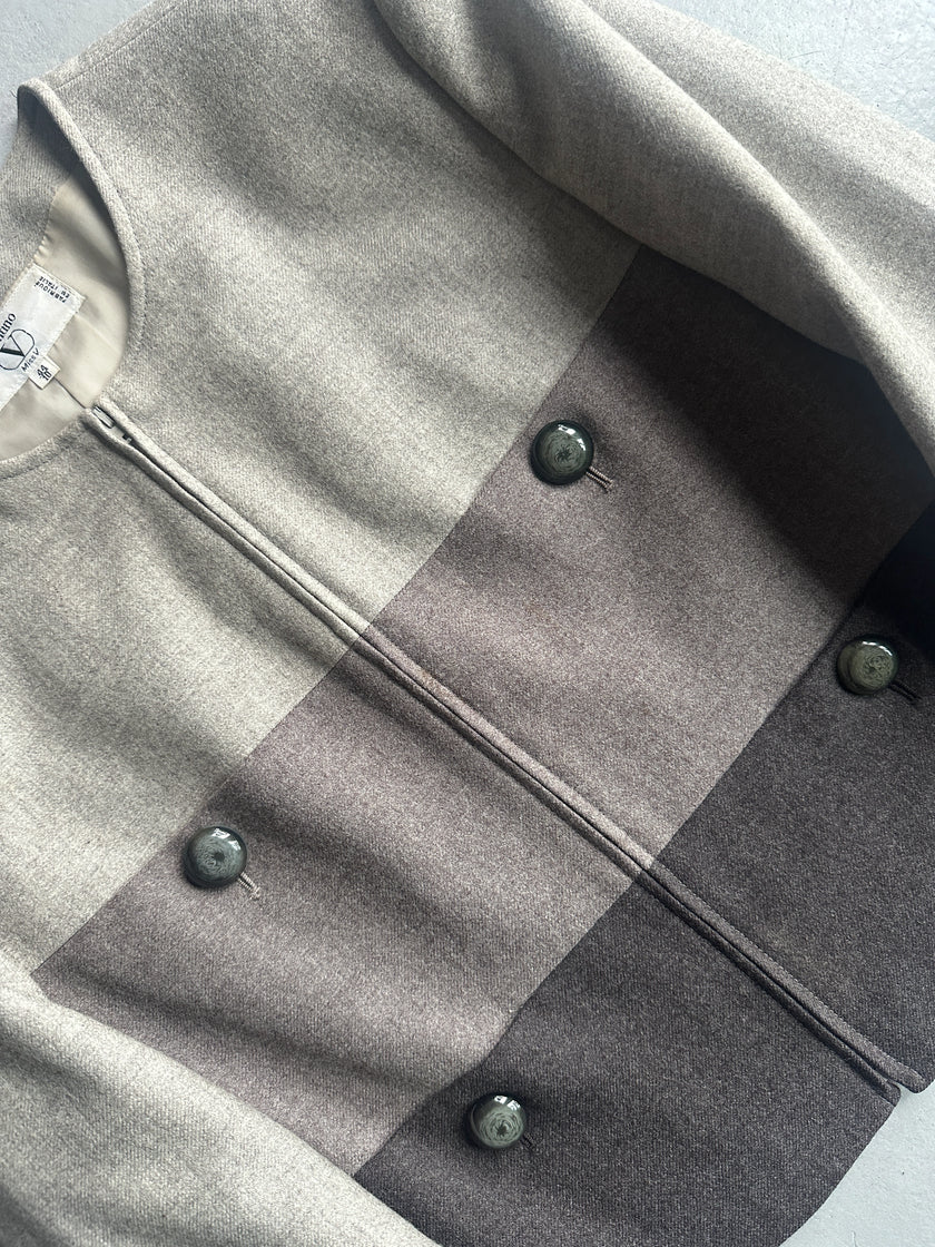 VALENTINO - 1990s BLOCK PANEL WOOL ZIPPED JACKET