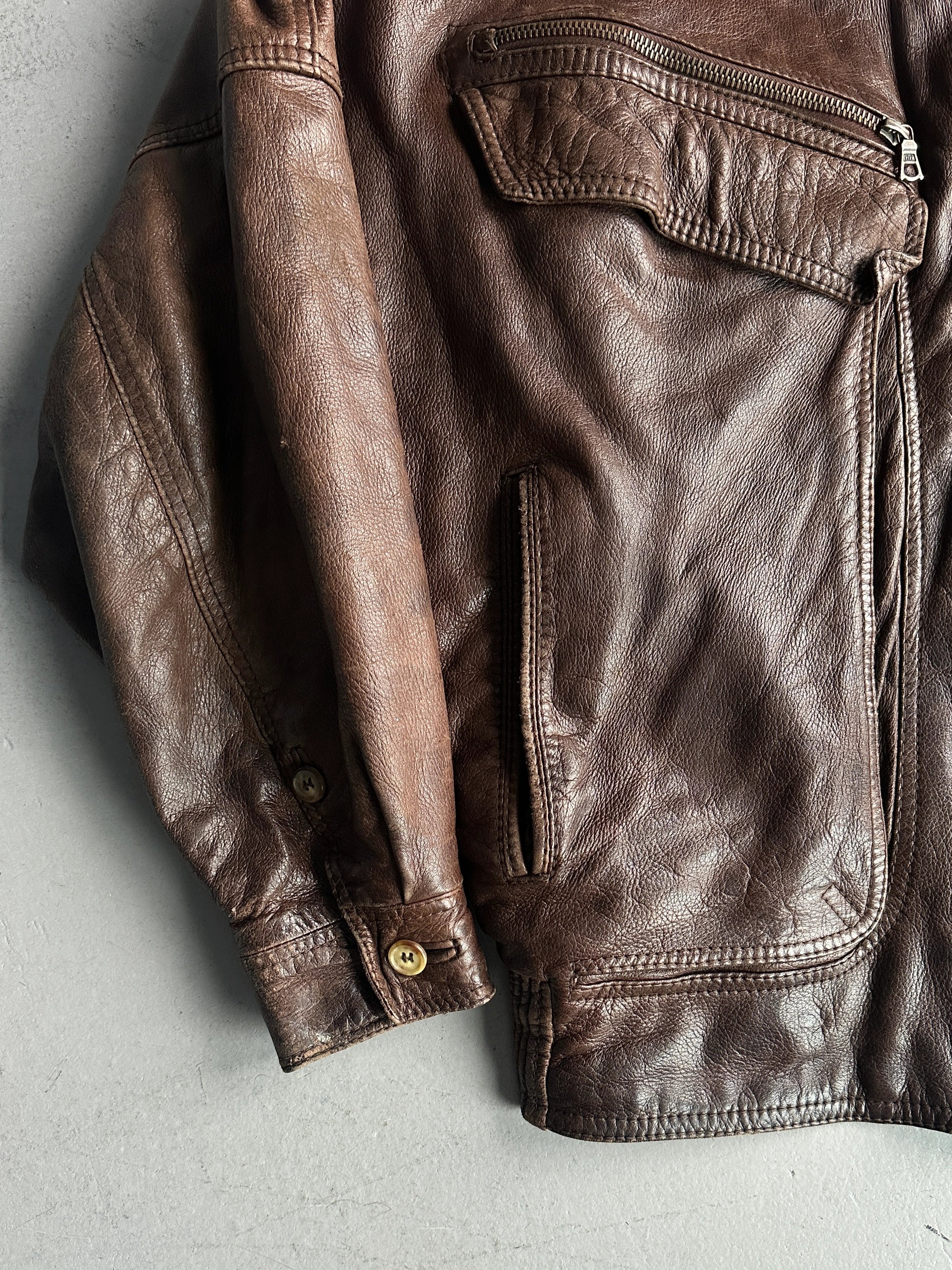GIANNI VERSACE - 1980s LEATHER AVIATOR BOMBER JACKET WITH SHEARLING COLLAR