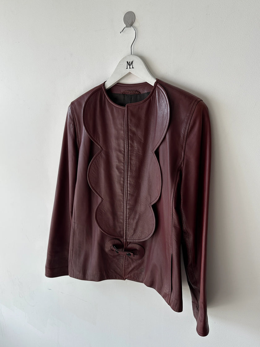 PIERRE CARDIN - 1990s SCULPTURAL OPEN FRONT LEATHER JACKET