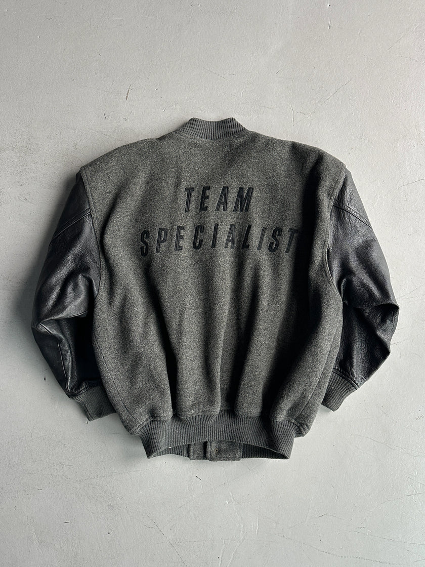 ISSEY MIYAKE HAI - 1980s BOMBER JACKET WITH CONTRASTING LEATHER SLEEVE