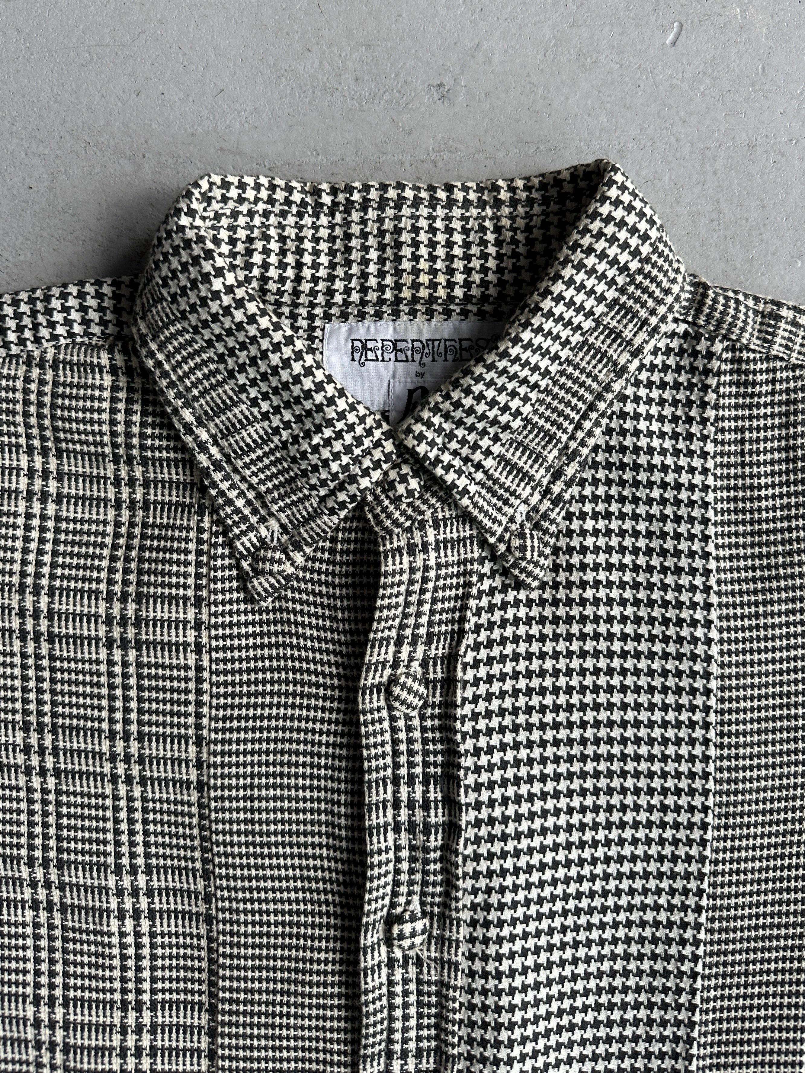 JAPANESE LABEL 1990s HOUNDSTOOTH AND PLAID LONG SLEEVE SHIRT