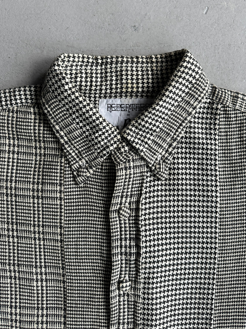 JAPANESE LABEL 1990s HOUNDSTOOTH AND PLAID LONG SLEEVE SHIRT