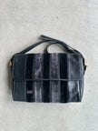 1970s LEATHER MESSENGER BAG WITH VELVET STRIPE DETAILS