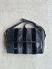 1970s LEATHER MESSENGER BAG WITH VELVET STRIPE DETAILS