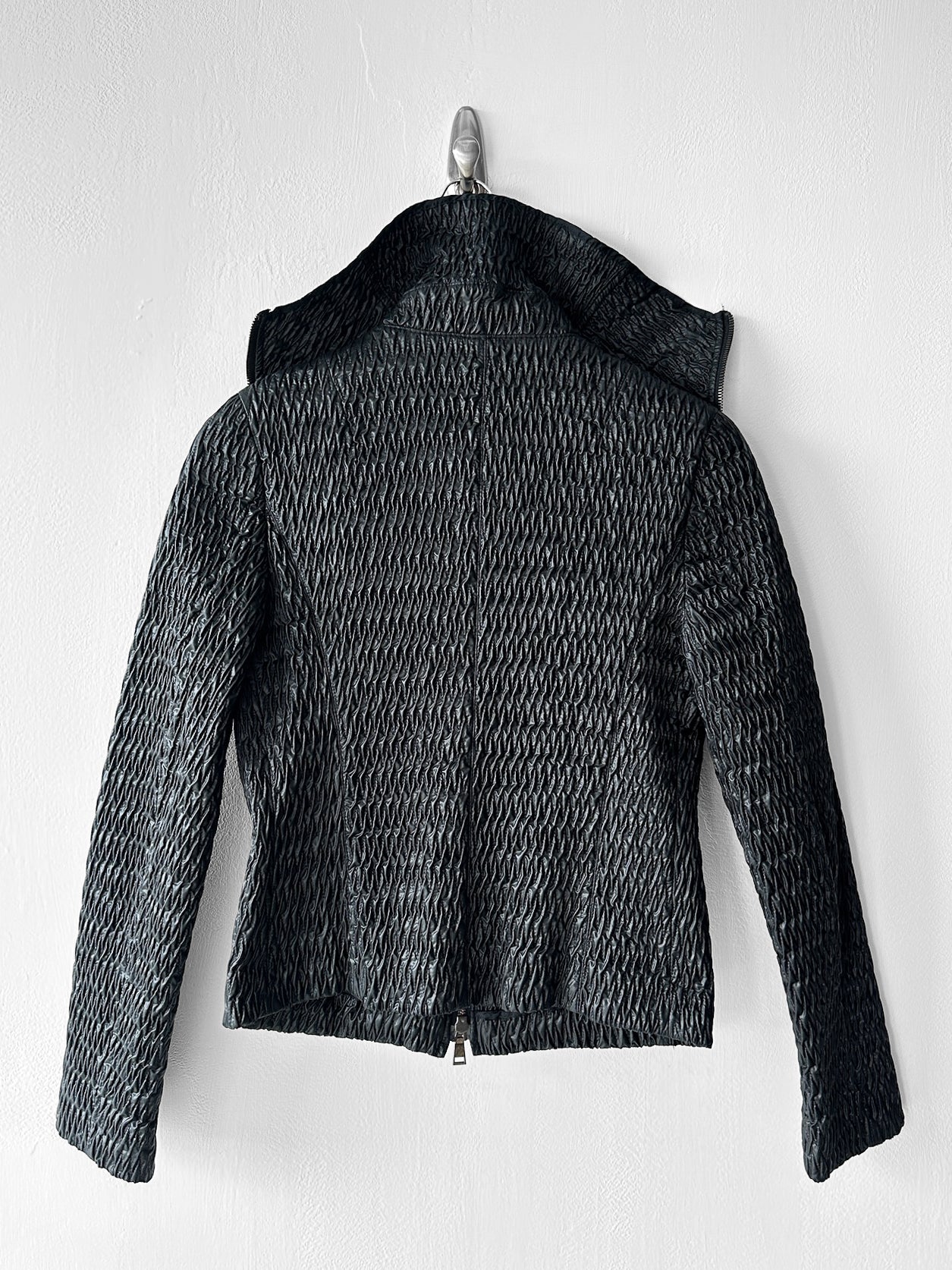 EMPORIO ARMANI - F/W 2009 TEXTURED JACKET WITH RUFFLED COLLAR AND ZIP DETAILS