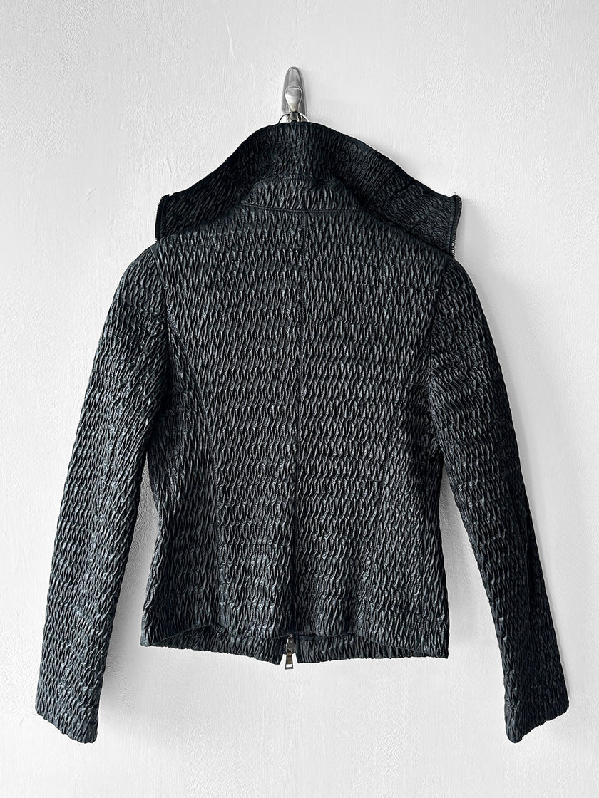 EMPORIO ARMANI - F/W 2009 TEXTURED JACKET WITH RUFFLED COLLAR AND ZIP DETAILS