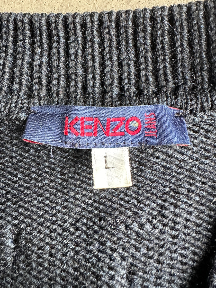 KENZO - 1990s PANELED KNIT CARDIGAN WITH STRIPED SLEEVE