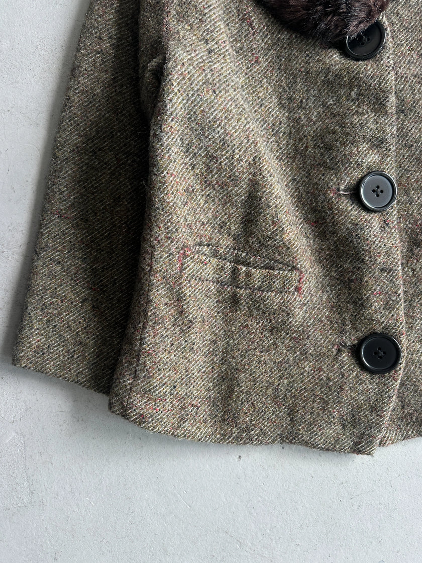 JUNYA WATANABE COMME DES GARÇONS MAN - A/W 2004 FUR COLLAR TWEED BLAZER WITH OVERSIZED BUTTONS