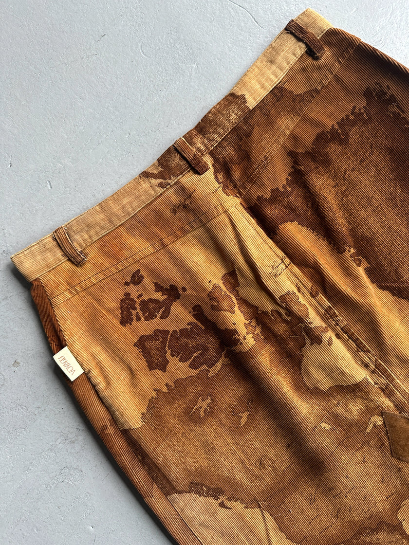 ALVIERO MARTINI - F/W 2003 MAP PRINT CORDUROY SKIRT