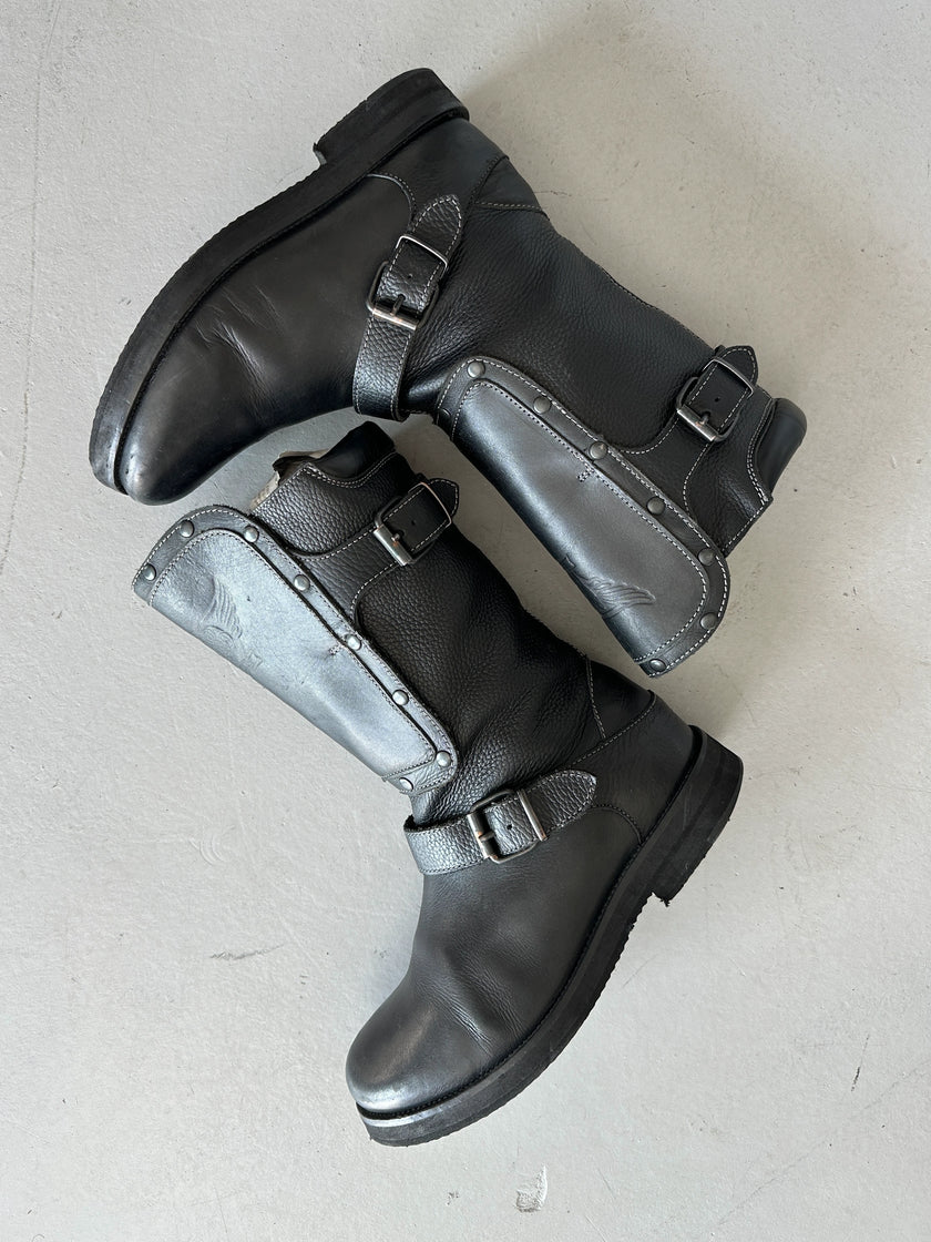 ARMANI JEANS - 2000s BIKER LEATHER BOOTS