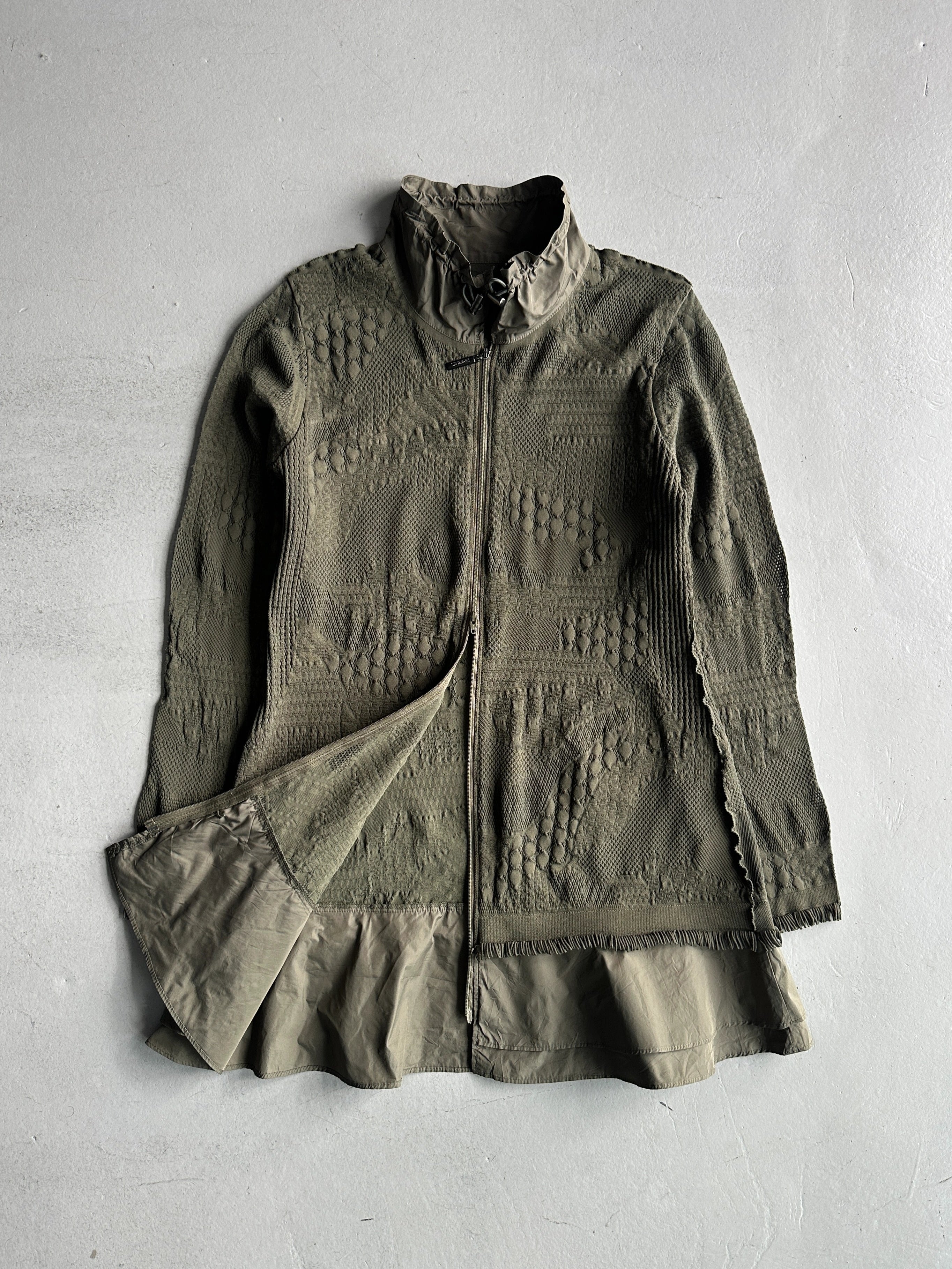HIROKO KOSHINO - 2000s CONTRASTING NYLON COLLAR AND HEM SEMI TRANSPARENT JACKET