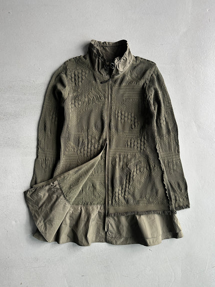 HIROKO KOSHINO - 2000s CONTRASTING NYLON COLLAR AND HEM SEMI TRANSPARENT JACKET