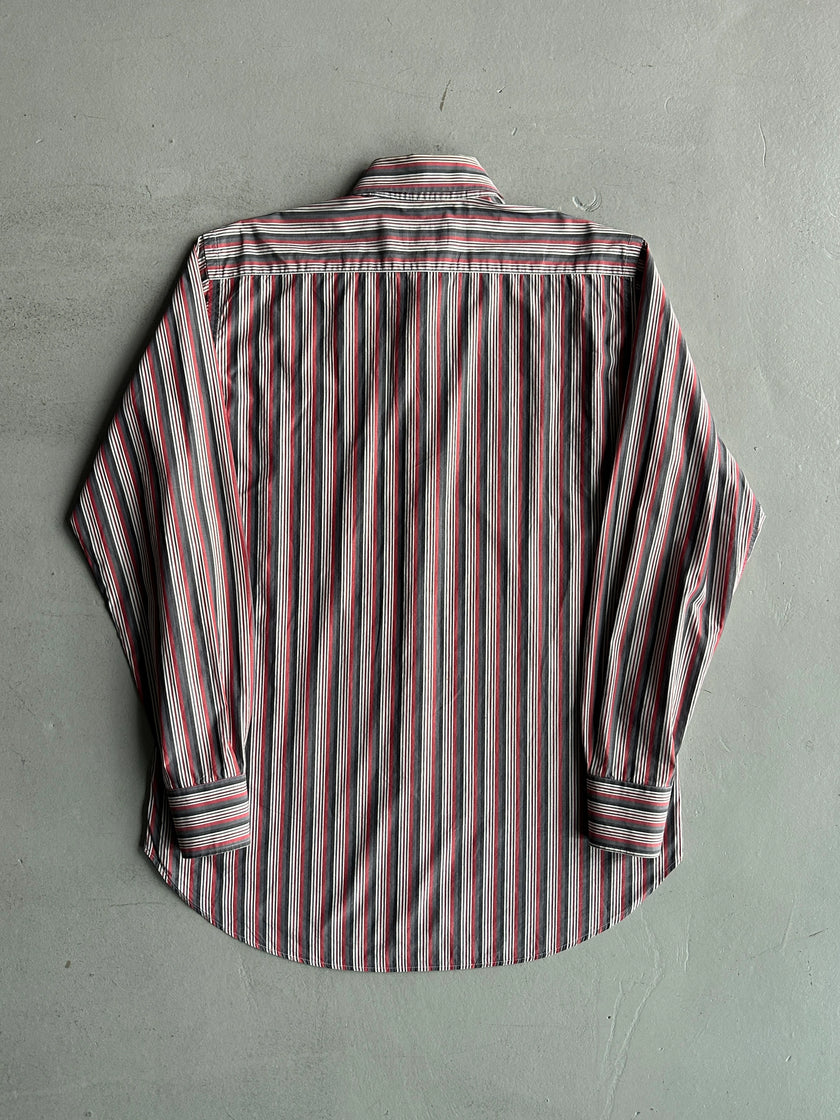 ETRO - 1990s SQUARE COLLAR STRIPED LONG SLEEVE SHIRT