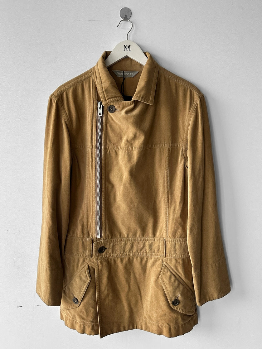 ISSEY MIYAKE WINDCOAT - 1980s ASYMMETRIC ZIP JACKET WITH MINI SKIRT LIKE PANEL