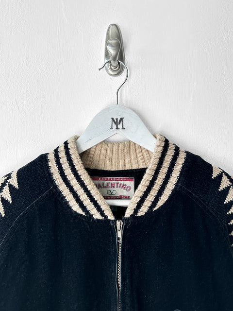 VALENTINO - 1980s CORDUROY BOMBER JACKET WITH KNITTED SHOULDER PANELS