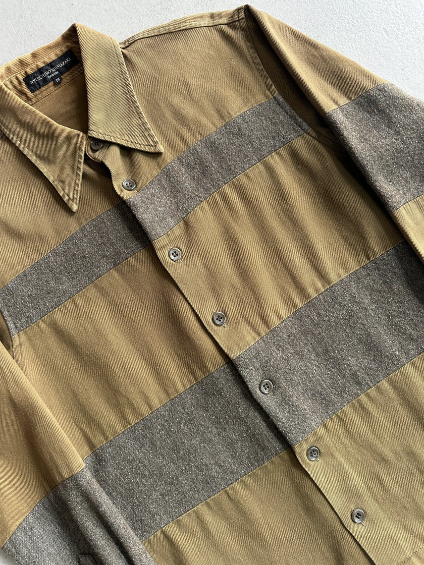 RYUICHIRO SHIMAZAKI - 1990s CONTRASTING WOOL BLOCK LONG SLEEVE SHIRT