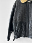 ITALIAN LABEL - 1980s PANELLED WOOL BOMBER JACKET WITH REMOVABLE SHEARLING COLLAR