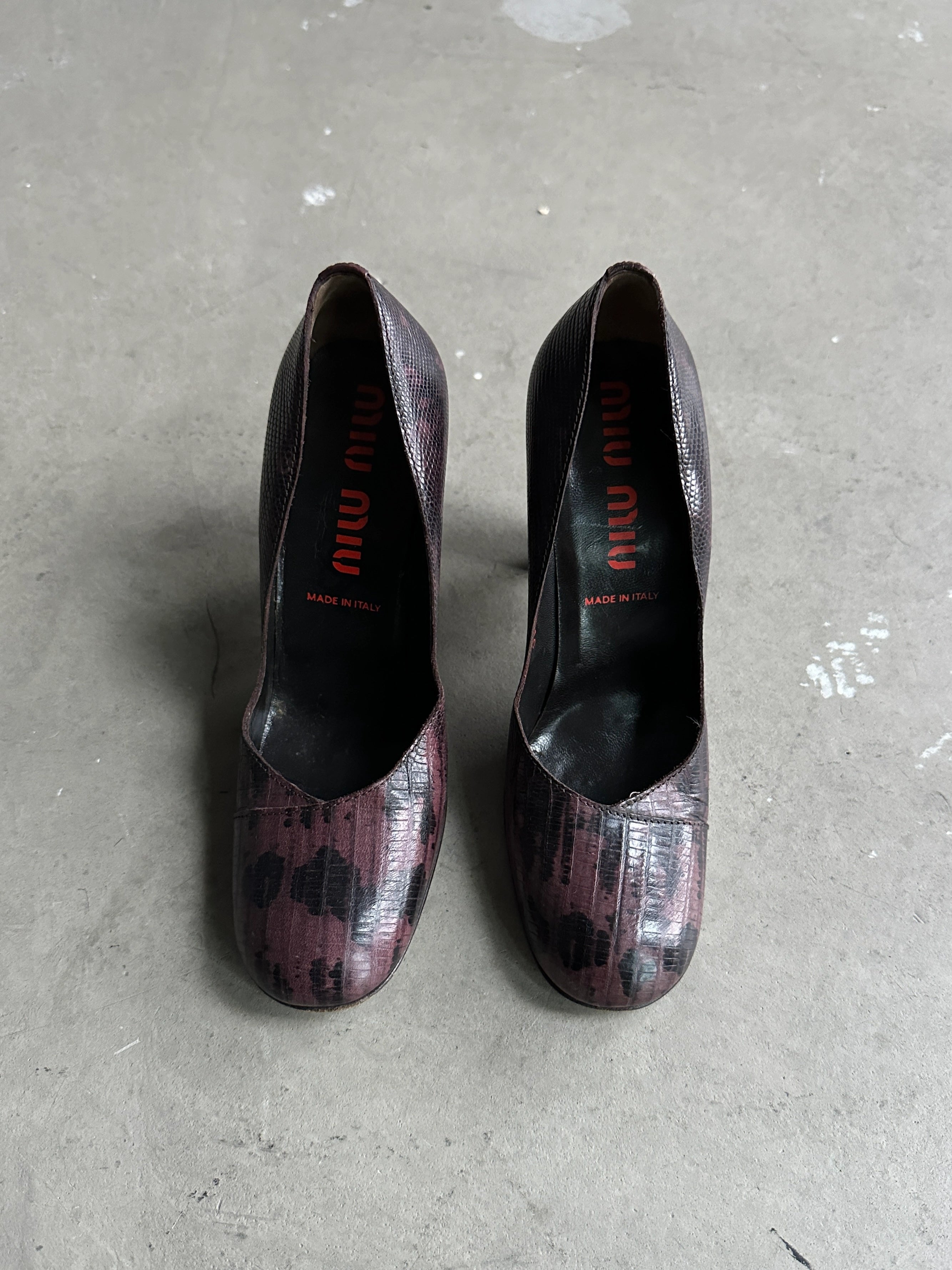 MIU MIU - 1990s SNAKE PRINT SQUARE TOE PUMPS