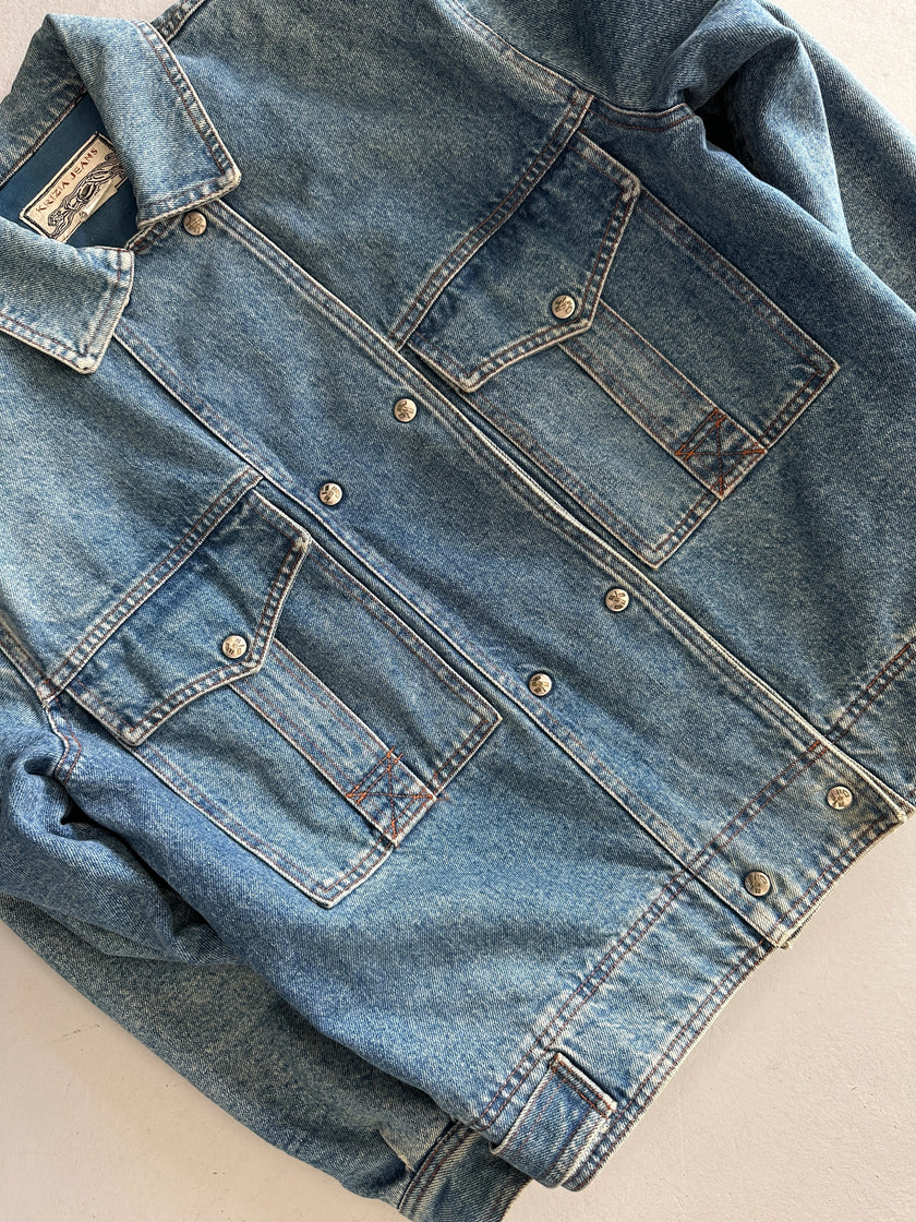 KRIZIA - 1980s DOUBLE BREASTED DENIM BOMBER JACKET