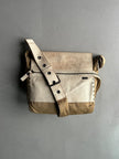 YOHJI YAMAMOTO Y'SACCS - 1990s RECTANGULAR MESSENGER BAG WITH DISTRESSED LEATHER FRONT PANEL