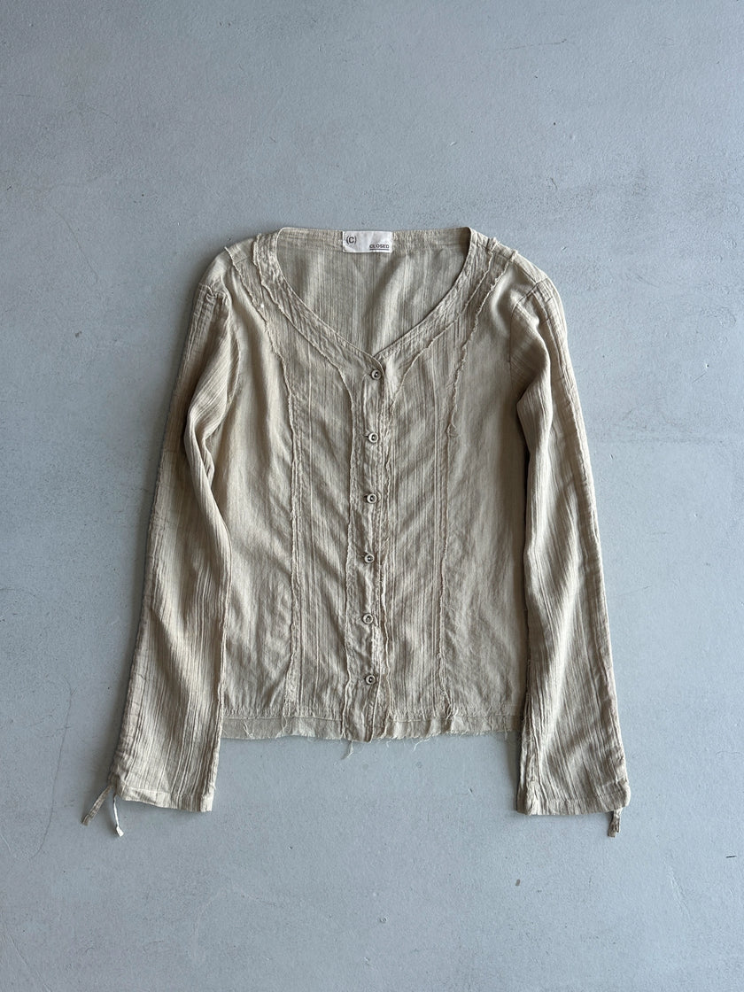 CLOSED BY GIULIANO FUJIWARA - 2000s RUCHED SLEEVE SEMI SHEER BLOUSE