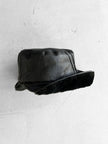 1970s LEATHER BUCKET HAT WITH FAUX FUR BRIM AND LINING