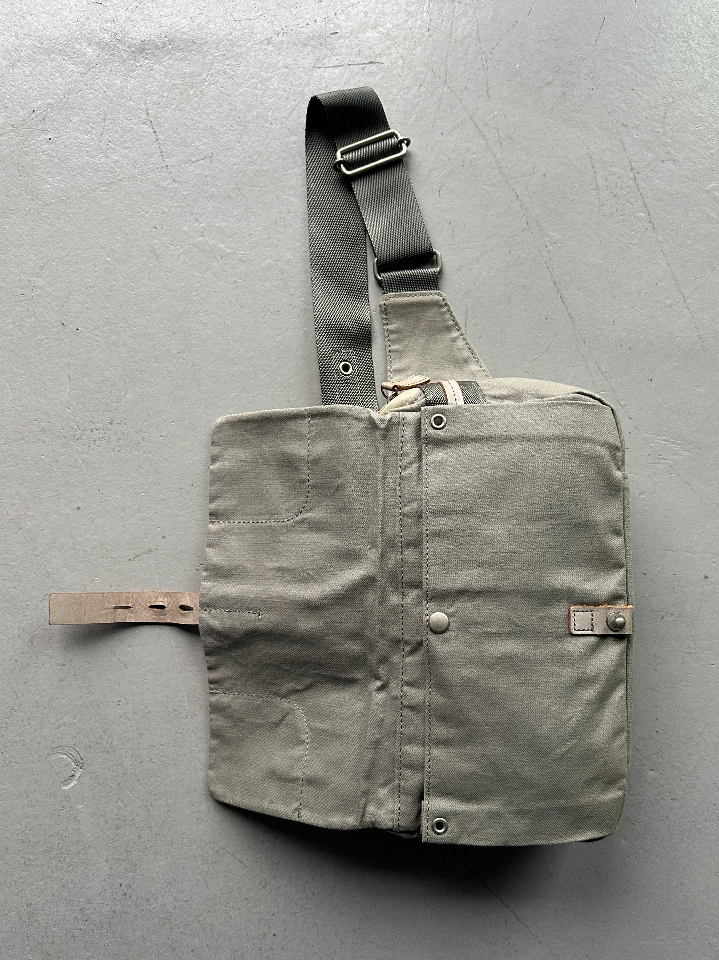 YOHJI YAMAMOTO Y'SACCS - 1990s RECTANGULAR BUM BAG WITH DISTRESSED LEATHER FRONT PANEL