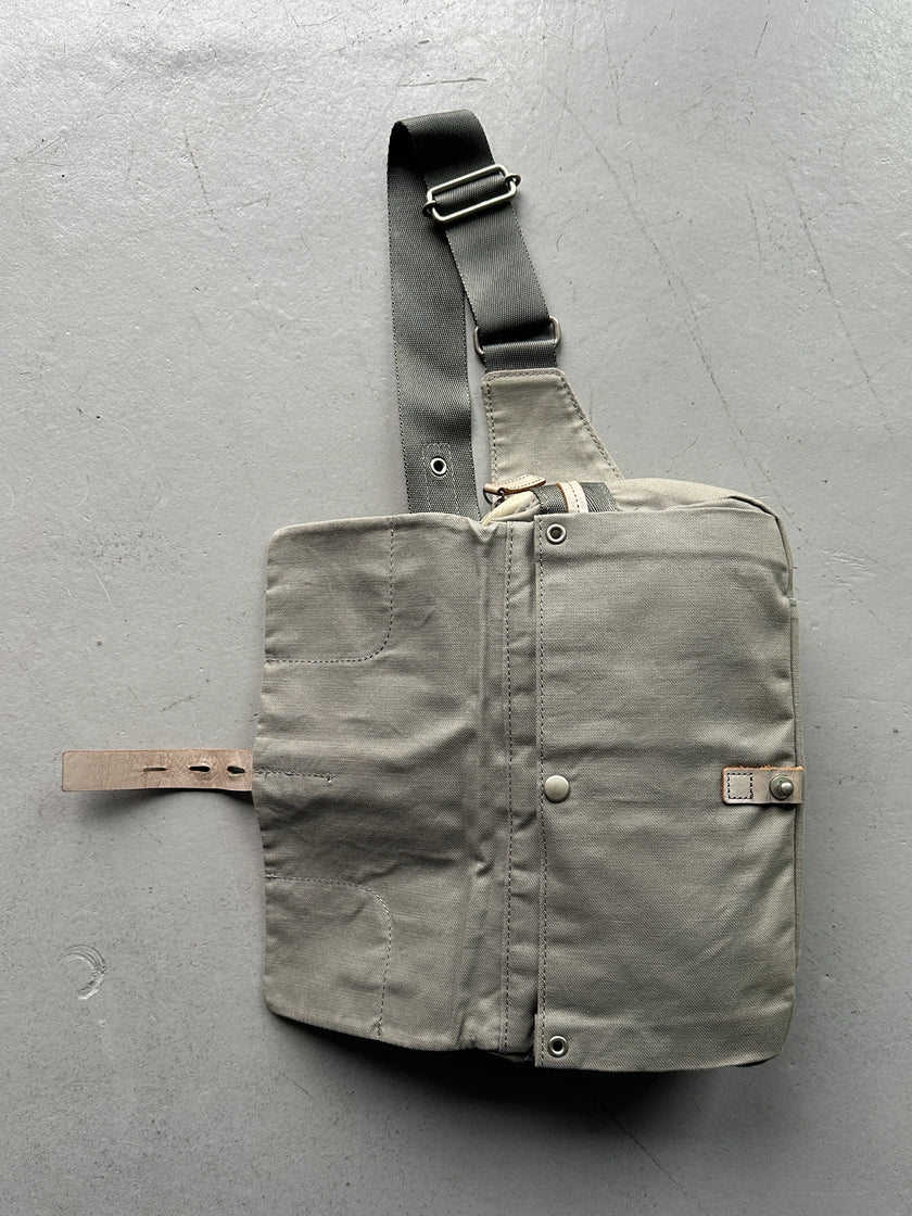 YOHJI YAMAMOTO Y'SACCS - 1990s RECTANGULAR BUM BAG WITH DISTRESSED LEATHER FRONT PANEL