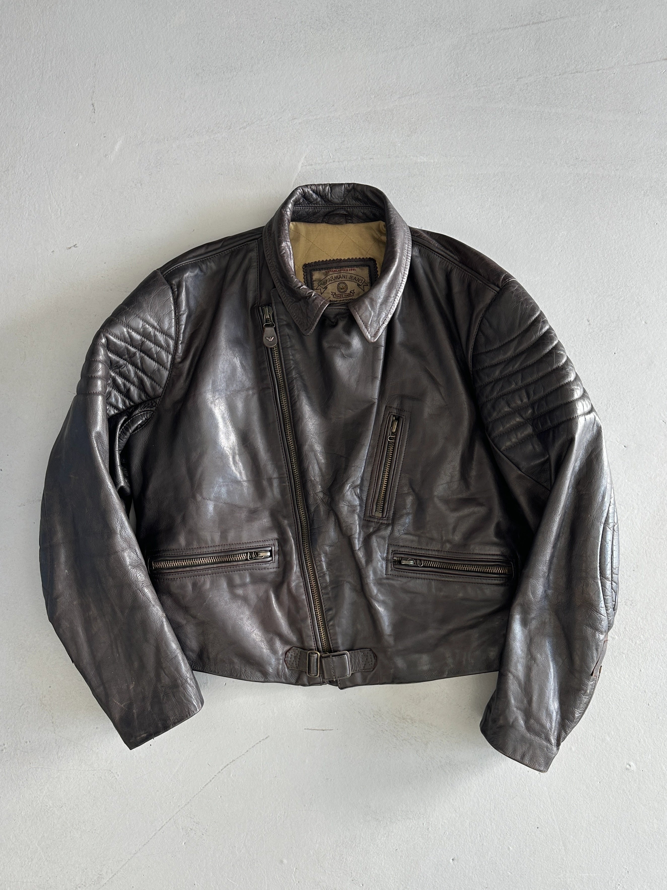 ARMANI JEANS - 1990s LEATHER BOMBER JACKET