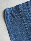 ISSEY MIYAKE PLEATS PLEASE -  2000s YELLOW OVERSTITCHED BLUE DENIM PRINT SKIRT