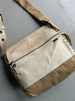 YOHJI YAMAMOTO Y'SACCS - 1990s RECTANGULAR MESSENGER BAG WITH DISTRESSED LEATHER FRONT PANEL