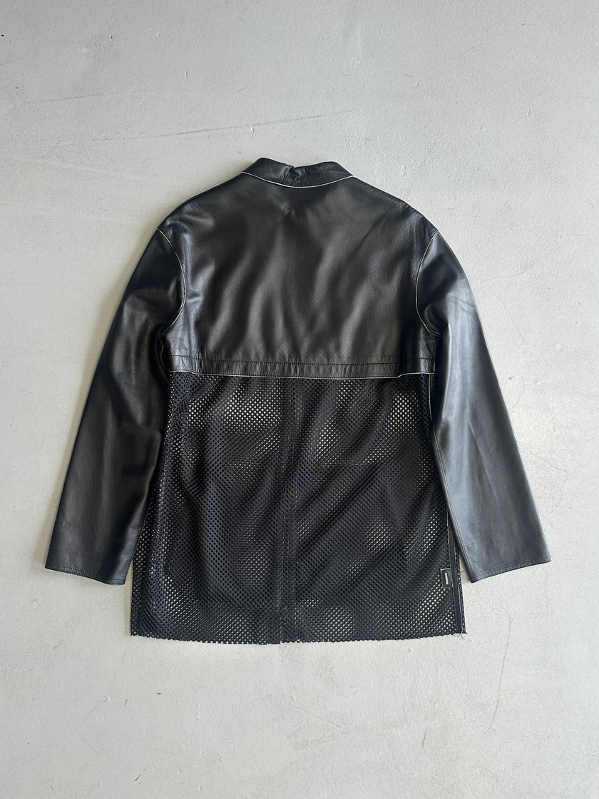 FENDISSIME - 1990s LEATHER AND MESH ZIPPED JACKET