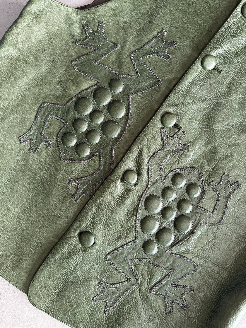 CALUGI E GIANNELLI - 1980s FROG MOTIFS LEATHER BUTTONED VEST GILET