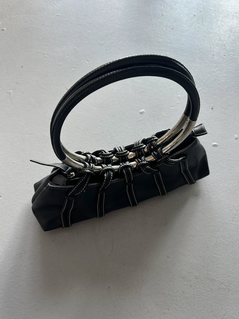 2000s OVERSIZED METAL RING HANDLE LEATHER BAG