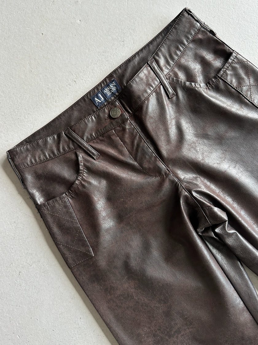 ARMANI JEANS - 2000s WIDE LEG DISTRESSED LEATHER TROUSERS