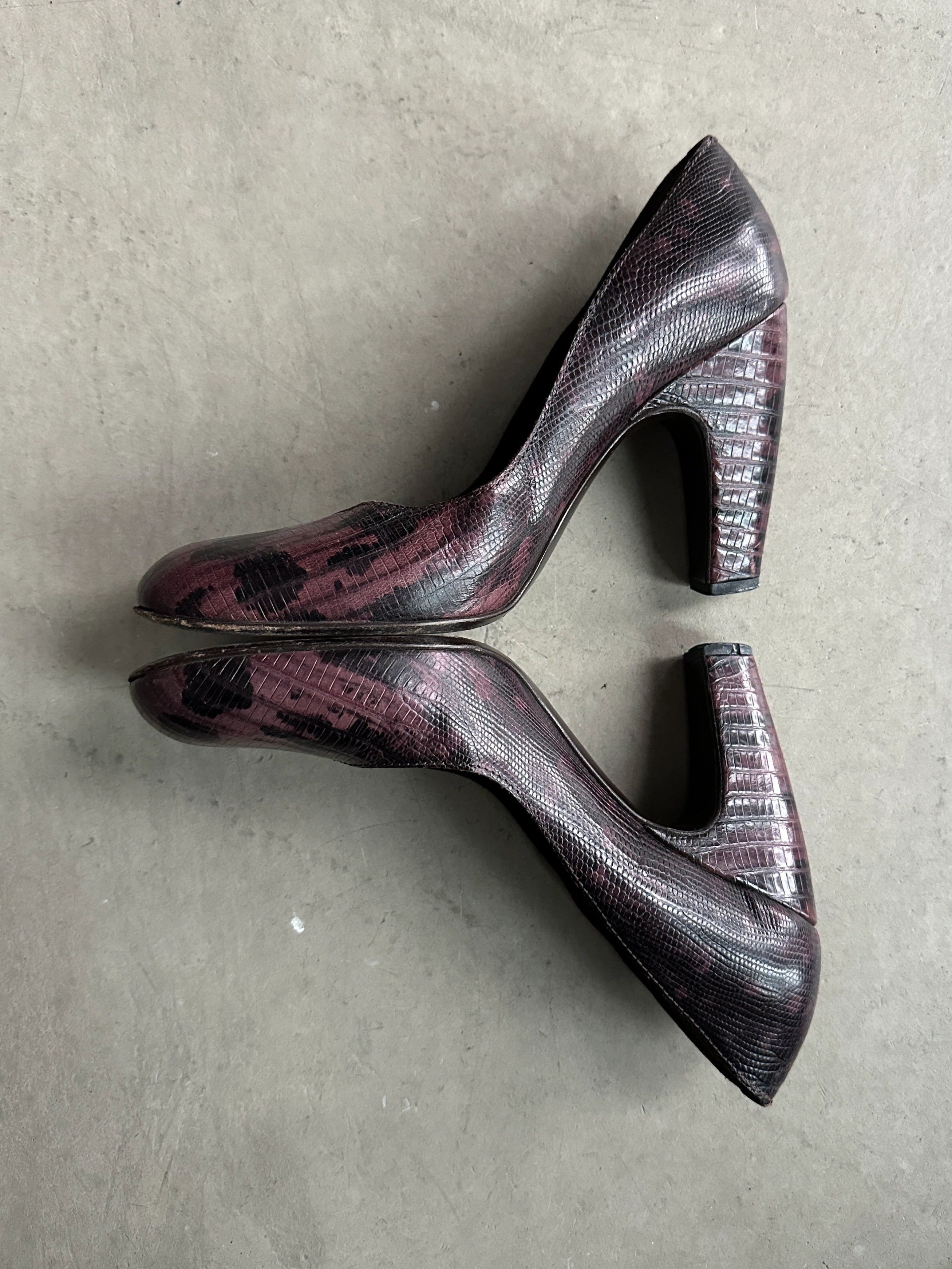 MIU MIU - 1990s SNAKE PRINT SQUARE TOE PUMPS